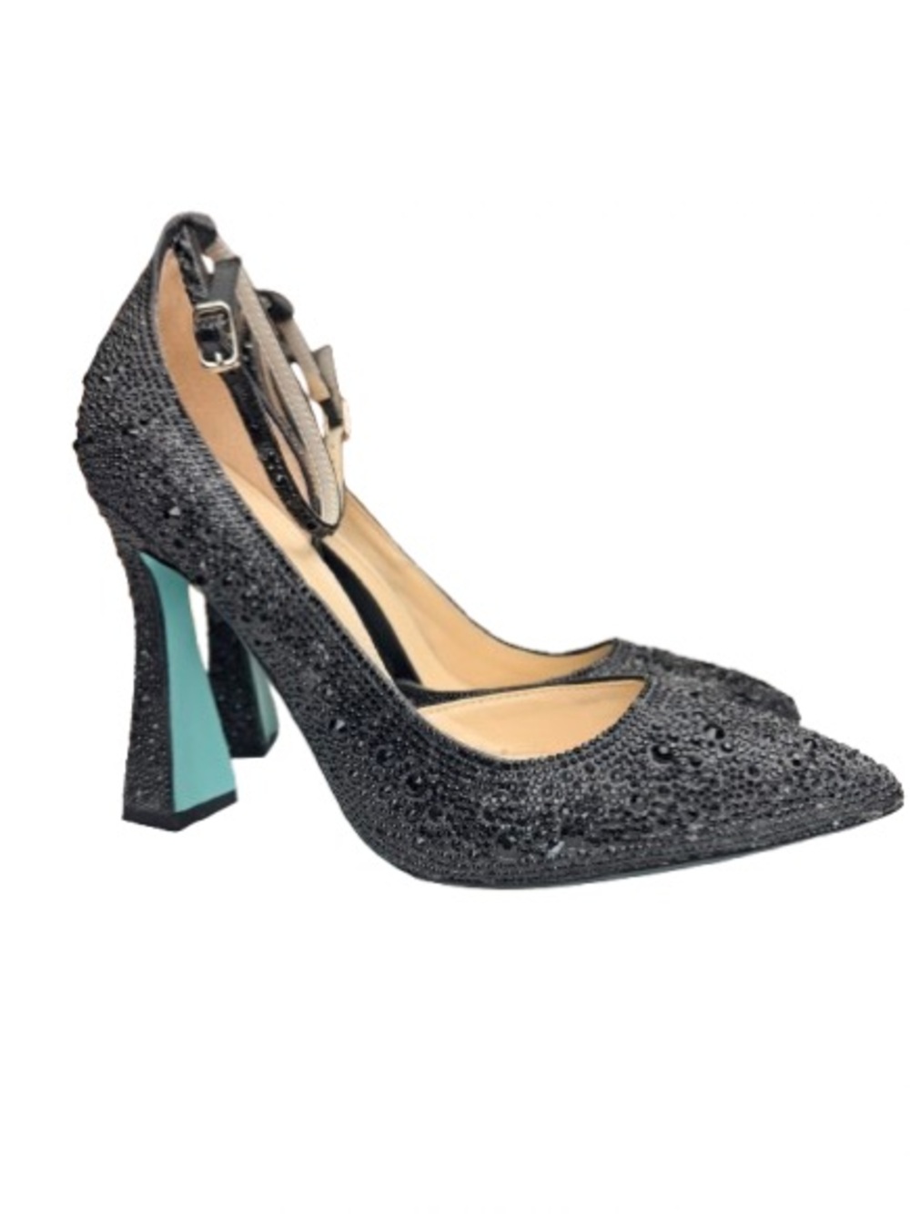 Betsey Johnson Ramsy Black Rhinestone Ankle Strap Pumps Heels 7.5M 4” Heel - Picture 8 of 13